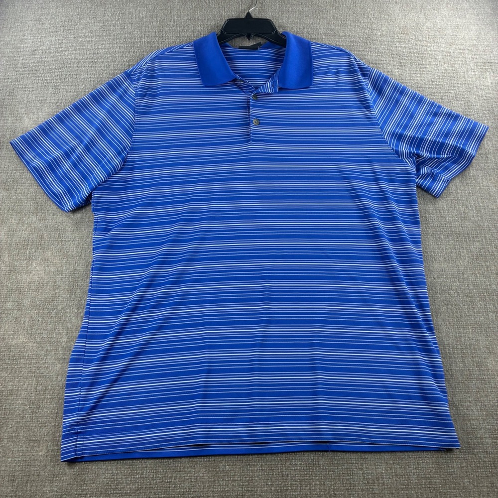 Nike Golf Dri-FIT Polo Shirt Mens XL Blue White Striped Short Sleeve
